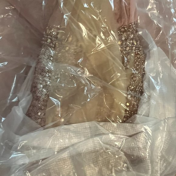 Eureka Sequin Illusion Halter Evening Prom Dress W/Sheer Overlay Rose Gold XS - Picture 9 of 11